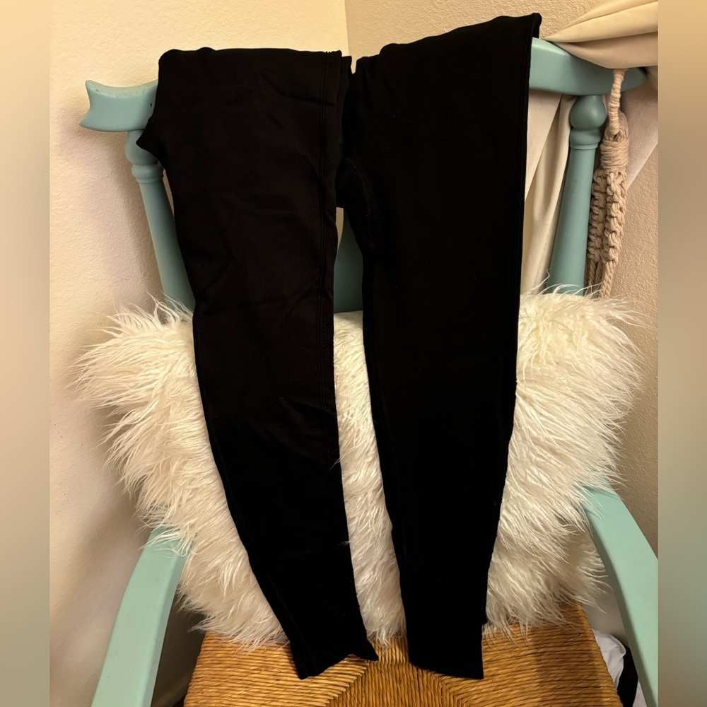 Spiritual Gangster Black Ribbed Laser Cut Leggings Bundle (2 Pairs)), XS/S
